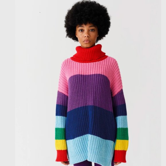 Lazy Oaf Sweaters - Lazy Oaf Rainbow Stripe Knit Roll Neck Sweater Large